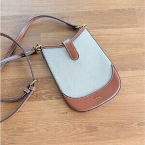 Mango MNG Canvas Phone Case with a Long Strap Shoulder Small Bag Medium Brown